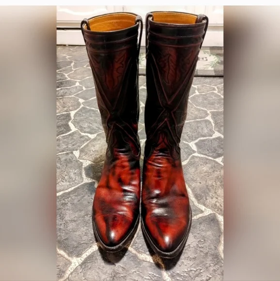 Lucchese San Antonio black cherry leather men's cowboy boots VINTAGE